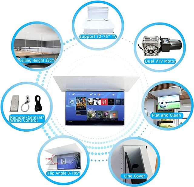 Smart Home Hanger Motorized Electric Ceiling TV Mount Flip Down Lift with Automatic Telescopic 50kg Max Weight
