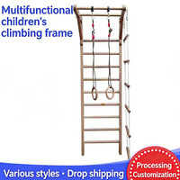 Structure d'escalade murale en bois pour enfants avec échelle en corde et anneaux - Gymnase mural 3-en-1 pour la maison, la maternelle et la crèche