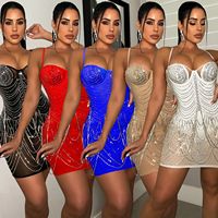 Nouvelle Robe de Soirée Slim pour Femme avec Bretelles Fines, Diamants en Maille et Paillettes – Idéale pour Anniversaire