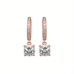 E1702 Orecchini pendenti in cristallo color oro rosa con montatura a griffe, stile classico da donna per matrimonio - Product Image 1