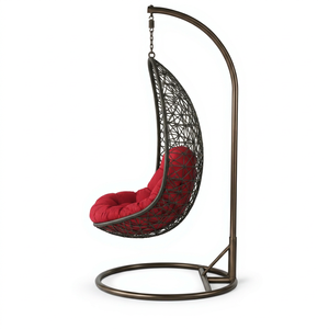 Contemporary Outdoor Hanging Chair with Red Cushion PE Rattan <b>Swing</b> Seat for Patio Use - Product Image 1