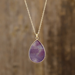 Pendentif en pierre naturelle en forme de larme, collier plaqué or, bijoux fins unisexes à porter au quotidien - Product Image 4