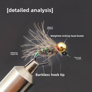 OEM 10cm 6 #   <span class=keywords><strong>Mouche</strong></span> de pêche à la truite sans ardillon CDC-Midge Nymph, <span class=keywords><strong>mouche</strong></span> sèche avec tête perlée or/argent et hameçon à anneau sans ardillon - Product Image 6