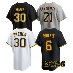 Maillot de baseball cousu pour hommes 6 Konnor Griffin Roberto Clemente Paul Skenes Noir Blanc Taille S-3XL - Product Image 1