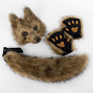 Halloween simulación Lobo diente máscara <span class=keywords><strong>3D</strong></span> conjunto Cosplay Lobo Solitario peluche animal cola fiesta baile Accesorios - Product Image 6