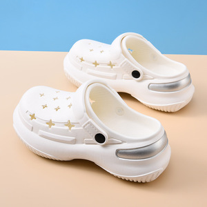 Women's Summer Thick-Soled Crocs White EVA Breathable Non-Slip <b>Clogs</b> With Star Design For Outdoor Wear - Product Image 4