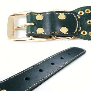 Collier de luxe anti-morsure pour chien, clouté et à pointes, avec boucle en laiton fantaisie, en cuir véritable, rivets et strass de créateur - Product Image 2