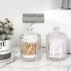 Juego de 2 tarros de vidrio transparente de 10 oz para cosméticos, organizador de tocador, soporte para hisopos, contenedor de almacenamiento para bolas de algodón - Product Image 2