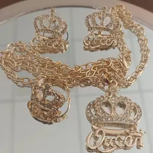 Groothandel Mode Accessoires Grote Koningin Crown Diamond Sieraden Set Met Oorbel Ketting En Ring