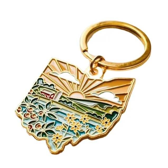 यू. ओ. यू. ओ. रूपरेखा राज्य सोने की धातु कुंजी चेन अंगूठी अनुकूलित पत्ती डिजाइन के लिए नरम हार्ड एनमेल कीचेन