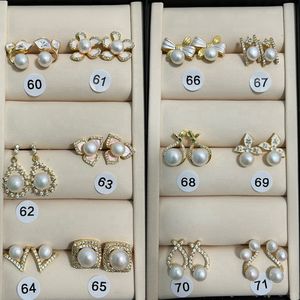 Pendientes de Plata de Ley 925 chapados en oro de 18 quilates <span class=keywords><strong>POLIVA</strong></span>, pendientes de perlas cultivadas de agua dulce blancas redondas - Product Image 5