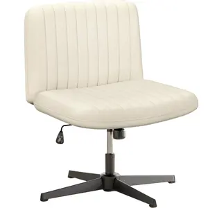 Sedia da scrivania con schienale medio sedia da ufficio con braccioli girevoli in morbida pelle bianca con struttura dorata