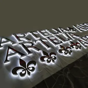 Panneau de lettres 3D en acrylique rétro-éclairé à Led, personnalisé en acier inoxydable, Logo d'éclairage éclairé, publicité