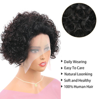 Perruque courte bouclée en dentelle 13x1, cheveux humains, perruque frontale en dentelle, cheveux de bébé naturels, couleur personnalisée pour femmes noires