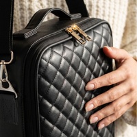 Sac de maquillage de voyage portable QET1078 avec miroir LED, séparateurs réglables, bandoulière, sacs et étuis cosmétiques professionnels pour femmes