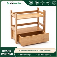Organisateur de maquillage double niveau en bambou naturel personnalisé pour la maison, le bureau ou l'école, support de rangement de bureau, étagère de présentation