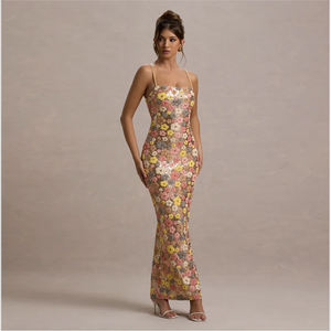 IHOOV décontracté taille naturelle <span class=keywords><strong>crayon</strong></span> col carré paillettes Maxi robe <span class=keywords><strong>Pastel</strong></span> imprimé fleuri jupe - Product Image 6