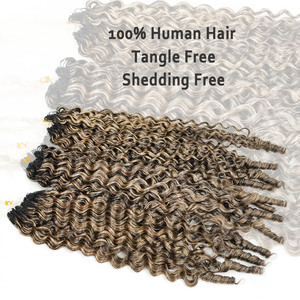 Extensiones de Cabello Humano Rizado Birmano de <span class=keywords><strong>Ganchillo</strong></span> con Plumas, Pre-Atadas, Baratas, de Fábrica Directa, Cabello Remy con Plumas - Product Image 3