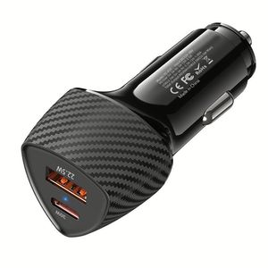 New Arrival Dual Ports Carbon Fiber Chargers Super Fast Charging PD30W Car Charger QC3.0 Car Charger 52.5W Mini Car Charge - Product Image 2