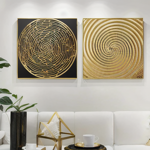 El-boyalı Modern altın soyut daire duvar sanatı oturma odası dekor el yapımı yağlıboya tuval baz destekler - Product Image 2