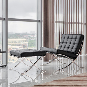 Fauteuil de loisirs individuel, style nordique simple, pour hôtel, salon, salle d'exposition, en cuir et tissu, design moderne, avec accoudoirs en métal - Product Image 1