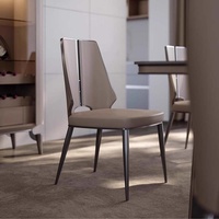 Chaise de salle à manger sans accoudoirs en cuir véritable de style italien, luxe léger, dossier moderne, simple, en acier inoxydable, personnalisée