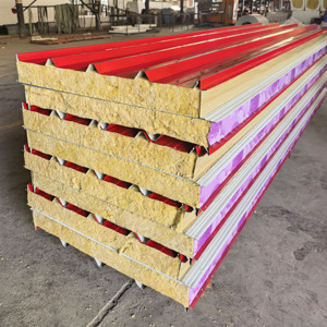 Panel Sándwich <span class=keywords><strong>de</strong></span> <span class=keywords><strong>Lana</strong></span> <span class=keywords><strong>de</strong></span> <span class=keywords><strong>Roca</strong></span> GUANGQIA Ignífugo, Aislante Térmico y Acústico para Aplicaciones en Almacenes, Lámina para Paredes y Techos - Product Image 4