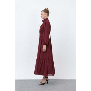 Women's Draped Detail High Neck <b>Dress</b> - 12613ELB - BURGUNDY - Product Image 3