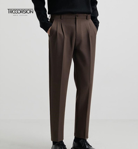 2025 primavera nuovi <span class=keywords><strong>pantaloni</strong></span> Casual da uomo di alta qualità marrone Slim da lavoro da ufficio in cotone con pendenze dritte - Product Image 1