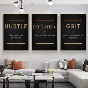 Motivational Quote Posters Canvas Grit Hustle Execution Inspirational Canvas Painting Golden