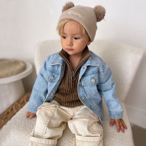 Veste en jean délavée bleu clair pour enfants, style décontracté, nouvelle collection LTH, pour bébés garçons et filles - Product Image 3