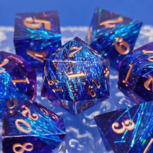Hermosa cinta de colores DND RPG Juegos Dados Juego de dados de resina poliédrica con purpurina con fuente dorada - Product Image 2
