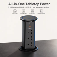 智能家庭办公室英国电源插座电动厨房台面电动升降塔插座，带usb-c顶部无线充电