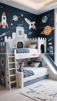 Fabricant de meubles conçus par l'IA, lits mezzanine sur le thème de la fusée et de l'espace, design personnalisé pour les chambres d'enfants.