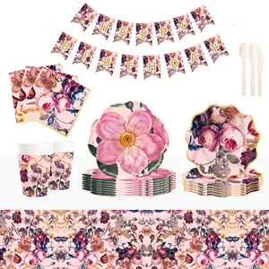 Vajilla Desechable Estilo Fiesta en el Jardín DAMAI, Juego de Platos, Vasos y Servilletas de Papel Rosa para Decoración de Fiestas de Cumpleaños de Niñas - Product Image 1