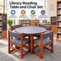 Ensemble table de lecture ronde moderne en bois massif et chaise rembourrée pour zone de discussion de bibliothèque universitaire