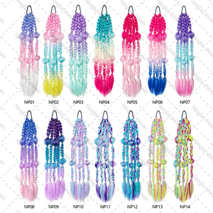 Extensiones de Cabello Sintético Hechas a Mano de 24 Pulgadas, Estilo Ombre, Trenzadas en Burbujas, Coloridas, con Banda Elástica, Venta al Por Mayor - Product Image 3