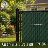 Kit de clôture de jardin en treillis grillagé vert-gris avec lames en PVC et maille galvanisée pour l'intimité extérieure résidentielle