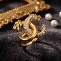 Cincin Panther Berlapis Emas 18K, Cincin Panther Model Lilit dengan Mata Zamrud, Perhiasan Tahan Air, Cincin Leopard Kristal Hip Hop