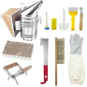 Zhixin 하이 퀄리티 기본 양봉 도구 키트 8 개 꿀벌 흡연자 피더 및 브러시/하이브 도구 및 언캡 포크
