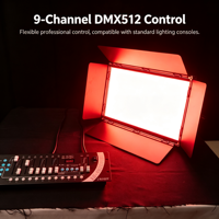 Lumière LED de studio en alliage d'aluminium 300W, 600x LED RGBCW 5-en-1, Ra95, 360 couleurs, DMX512, 9 canaux, éclairage professionnel