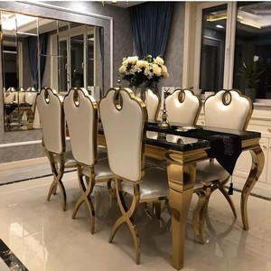 Mobili per Sala da Pranzo, Tavolo di Alta Qualità con Base in Acciaio Inossidabile Dorato Lucido - Product Image 3