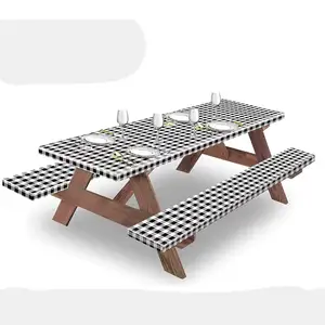 Neues Polyester 3-teiliges Outdoor-Plaid Öl festes wasserdichtes Kunststoff-Stretch-Picknick-Tischtuch und Tischdecken-Set