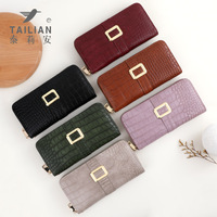Dompet Kulit Wanita Motif Buaya dengan Ritsleting, Lapisan PU, Portabel, Grosir Lintas Negara