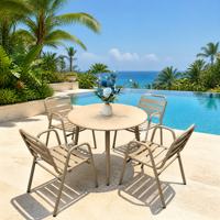 Ensemble de table à manger ronde d'extérieur et 4 chaises, résistant à l'eau, antirouille, en acier au carbone, meubles de jardin