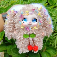 Porte-clés en peluche lapin aux grandes oreilles en fourrure bouclée, pendentif de sac décoré de dentelle