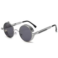 Lunettes de soleil rondes rétro en alliage avec logo personnalisé, protection UV400, confortables, style steampunk, monture dorée, unisexe, hommes et femmes