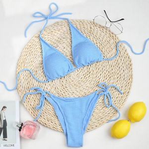 Bikini Brasileño para Mujer, Sexy, con Cuello Halter, 100% Poliéster, Traje de Baño, Tanga Sólida, Conjunto de 2 Piezas, Antibacteriano - Product Image 5