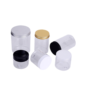 clear white black amber wide mouth jar 100ml 200ml 8oz 16oz 500ml cosmetic containers plastic pet jar with aluminum lid