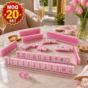 Luxury Pink Glitter Acrylic American Mahjong Set Custom Floral Engraved Mahjong Tiles with Racks and Box for Gifts - Product Image 1